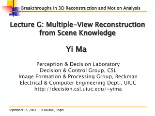 Lecture G: Multiple-View Reconstruction from Scene Knowledge