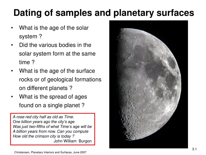 dating of samples and planetary surfaces