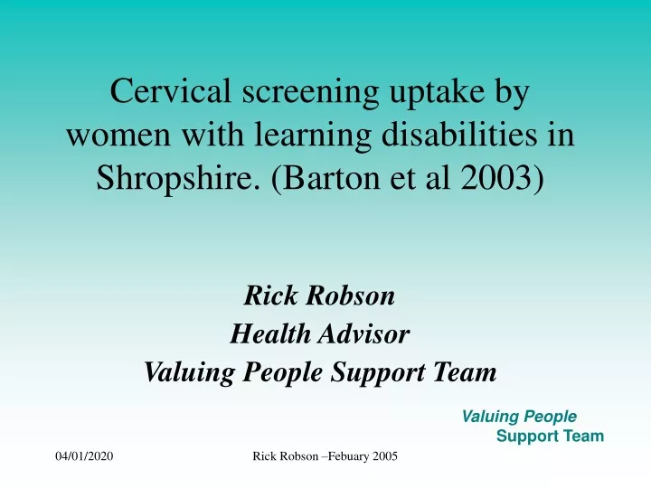 cervical screening uptake by women with learning disabilities in shropshire barton et al 2003