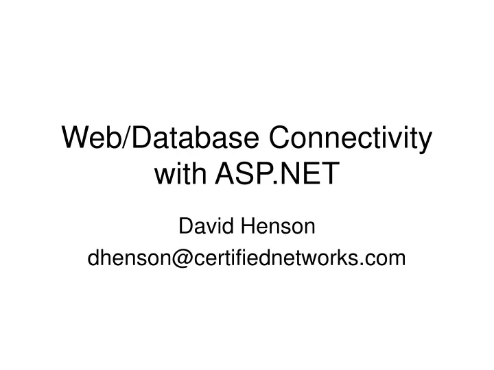 web database connectivity with asp net