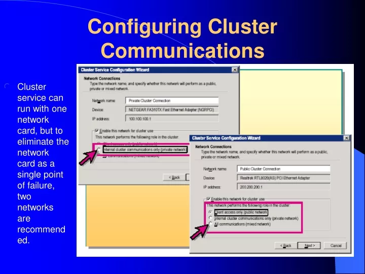 configuring cluster communications