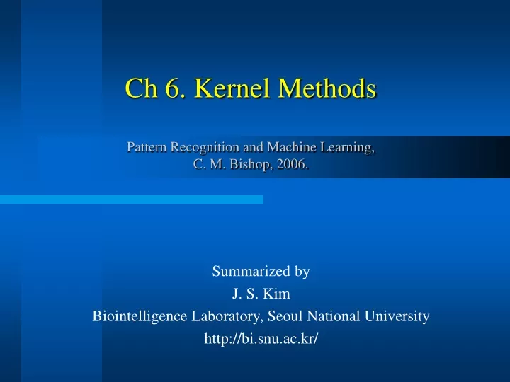 ch 6 kernel methods pattern recognition and machine learning c m bishop 2006