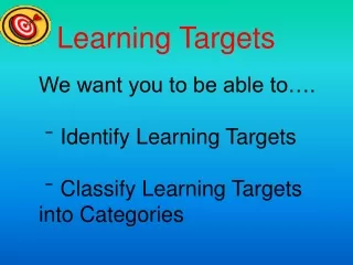 We want you to be able to…. Identify Learning Targets Classify Learning Targets into Categories
