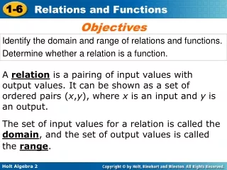 Identify the domain and range of relations and functions.