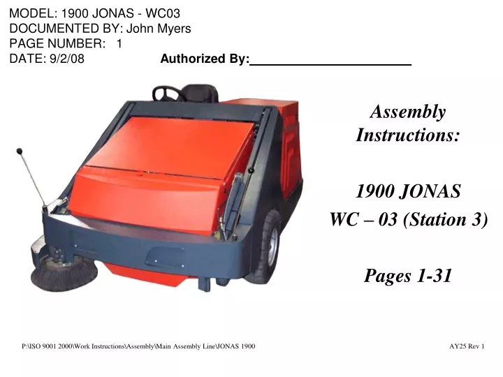 model 1900 jonas wc03 documented by john myers page number 1 date 9 2 08 authorized by