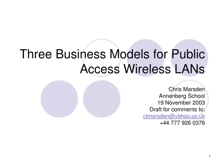 three business models for public access wireless lans