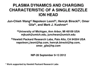 PLASMA DYNAMICS AND CHARGING CHARACTERISTIC OF A SINGLE NOZZLE ION HEAD