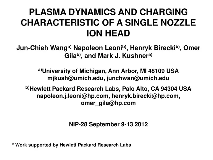 plasma dynamics and charging characteristic
