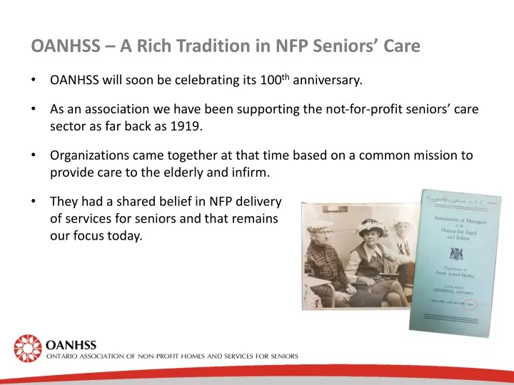 oanhss a rich tradition in nfp seniors care