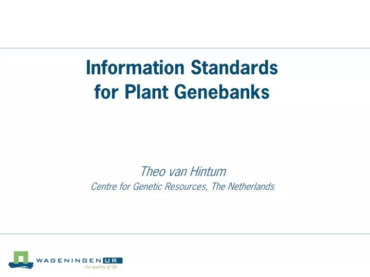 information standards for plant genebanks