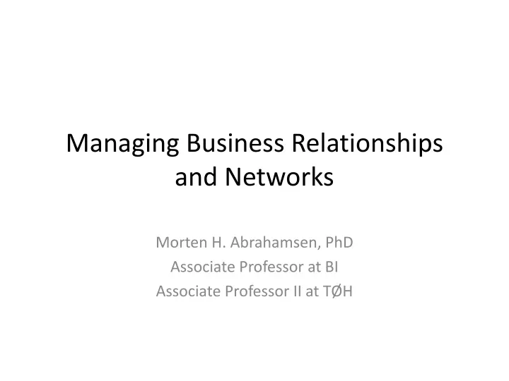 managing business relationships and networks