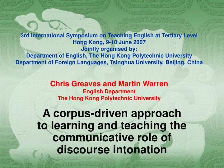 a corpus driven approach to learning and teaching the communicative role of discourse intonation