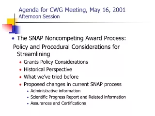 Agenda for CWG Meeting, May 16, 2001 Afternoon Session