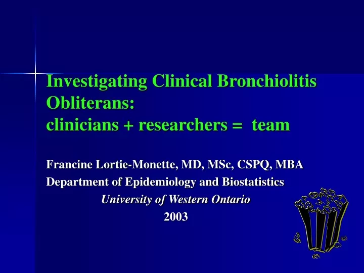 investigating clinical bronchiolitis obliterans clinicians researchers team