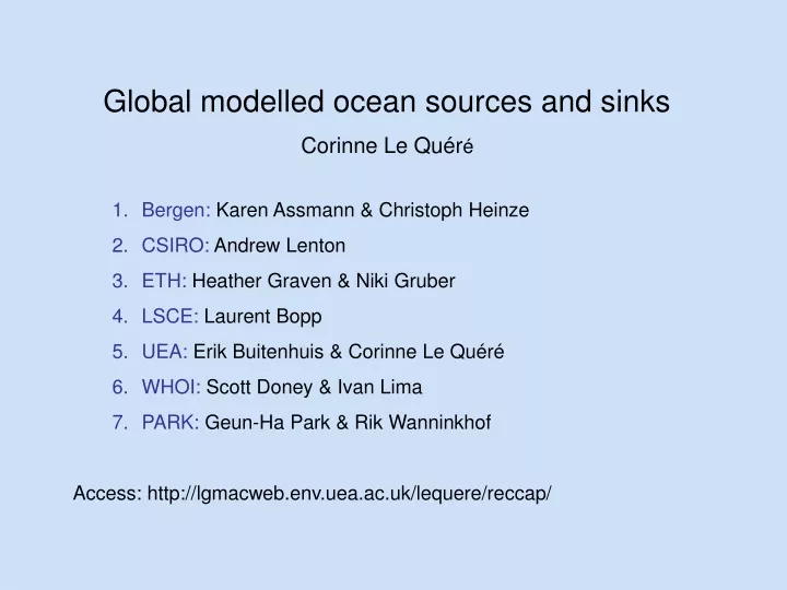 global modelled ocean sources and sinks corinne