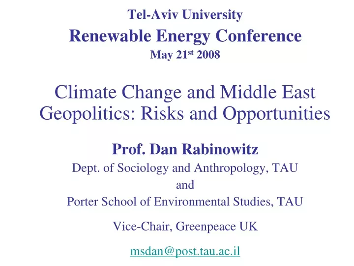 tel aviv university renewable energy conference