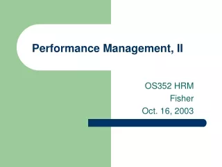 Performance Management, II