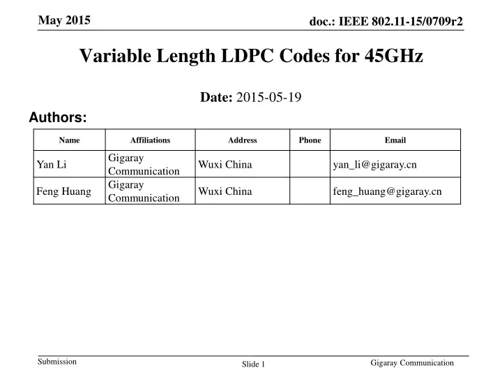 variable length l dpc codes for 45 ghz