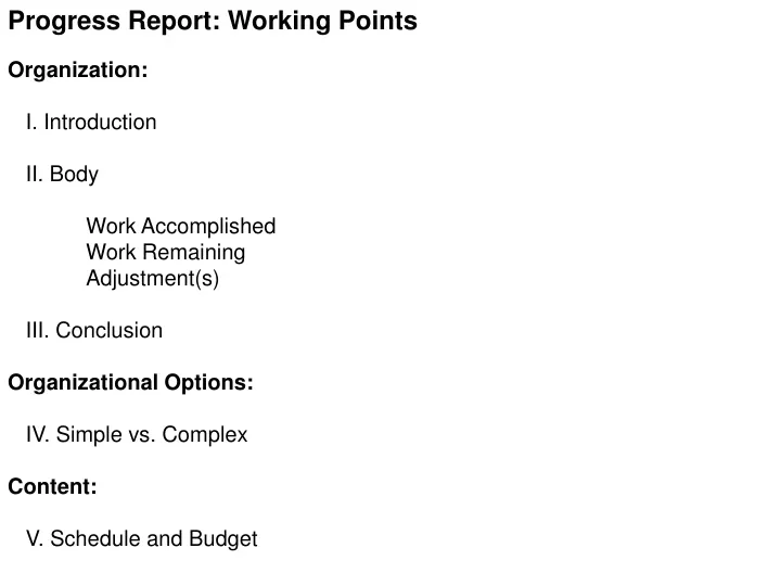 progress report working points