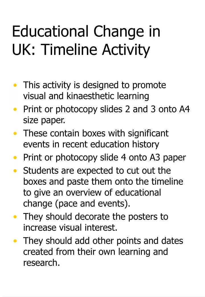 educational change in uk timeline activity