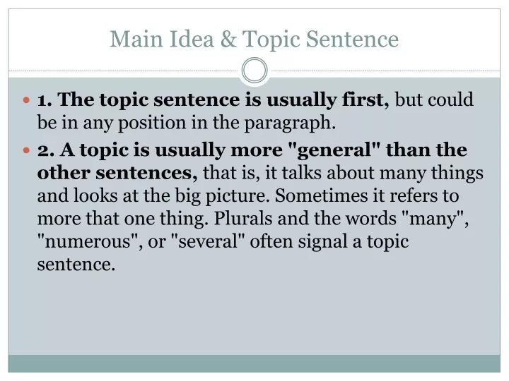 main idea topic sentence