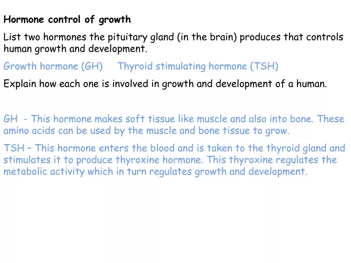 hormone control of growth list two hormones