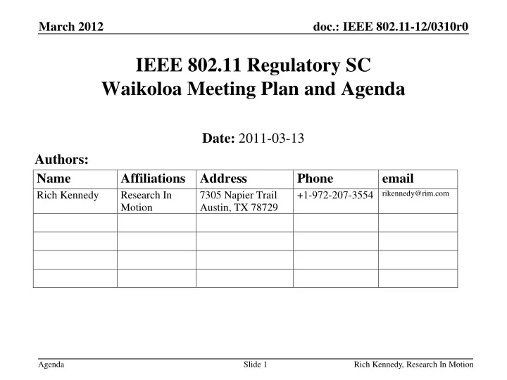 ieee 802 11 regulatory sc waikoloa meeting plan and agenda