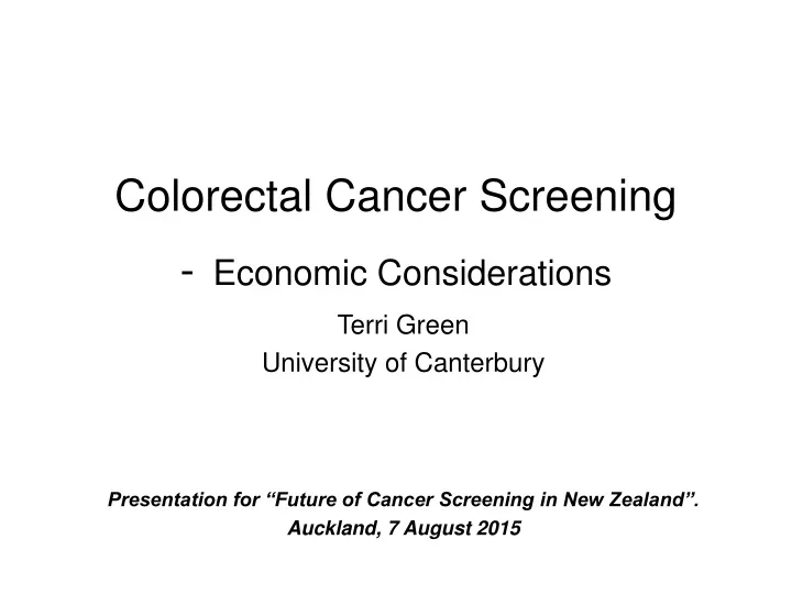 colorectal cancer screening economic considerations