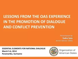 LESSONS FROM THE OAS EXPERIENCE IN THE PROMOTION OF DIALOGUE AND CONFLICT PREVENTION