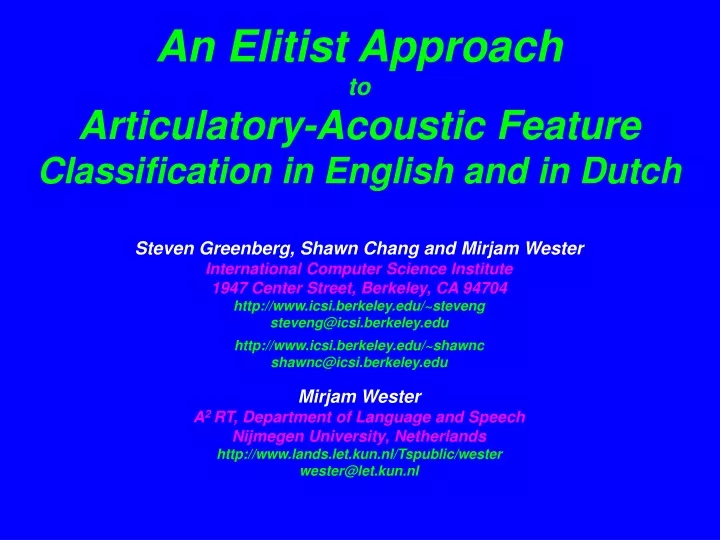 an elitist approach to articulatory acoustic