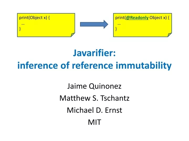 javarifier inference of reference immutability