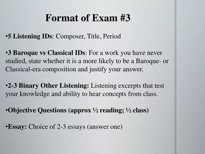 format of exam 3 5 listening ids composer title