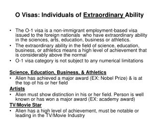 O Visas: Individuals of  Extraordinary  Ability