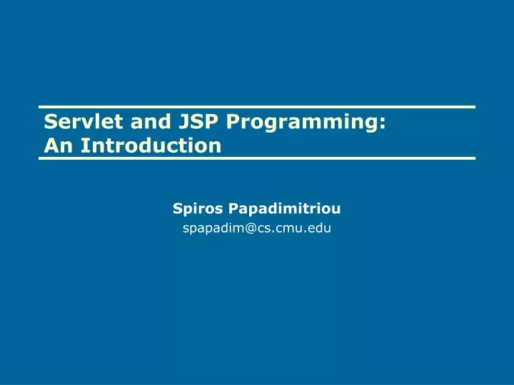 servlet and jsp programming an introduction