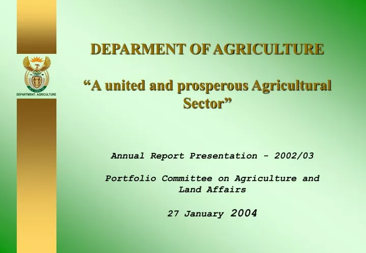 deparment of agriculture a united and prosperous agricultural sector