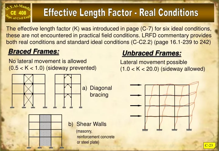 effective length factor real conditions