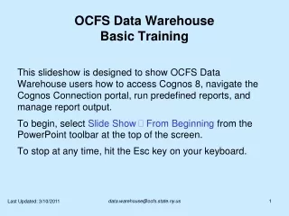 OCFS Data Warehouse Basic Training