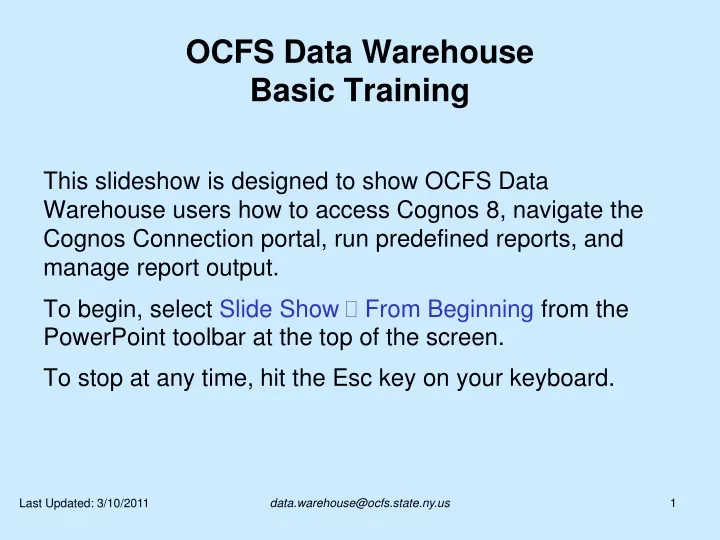 ocfs data warehouse basic training