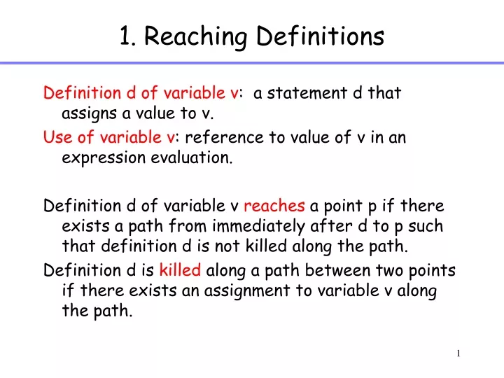 1 reaching definitions