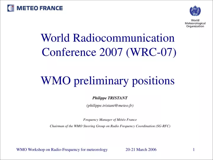 world radiocommunication conference 2007 wrc 07 wmo preliminary positions