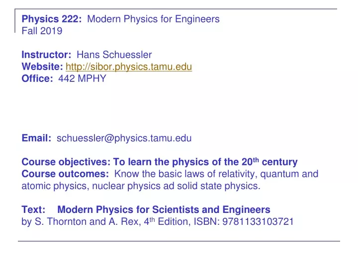 physics 222 modern physics for engineers fall