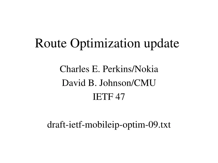 route optimization update