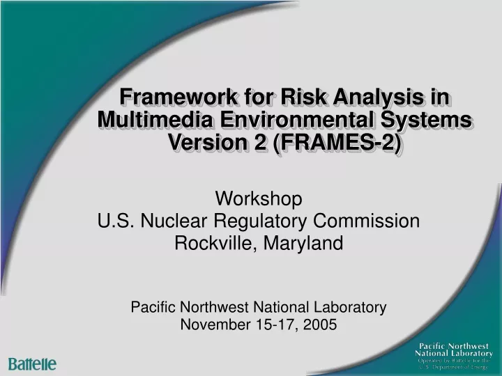 framework for risk analysis in multimedia environmental systems version 2 frames 2