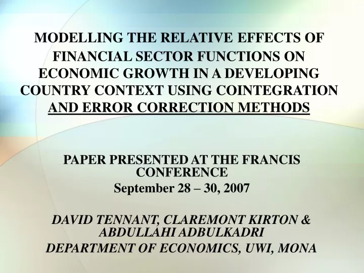modelling the relative effects of financial