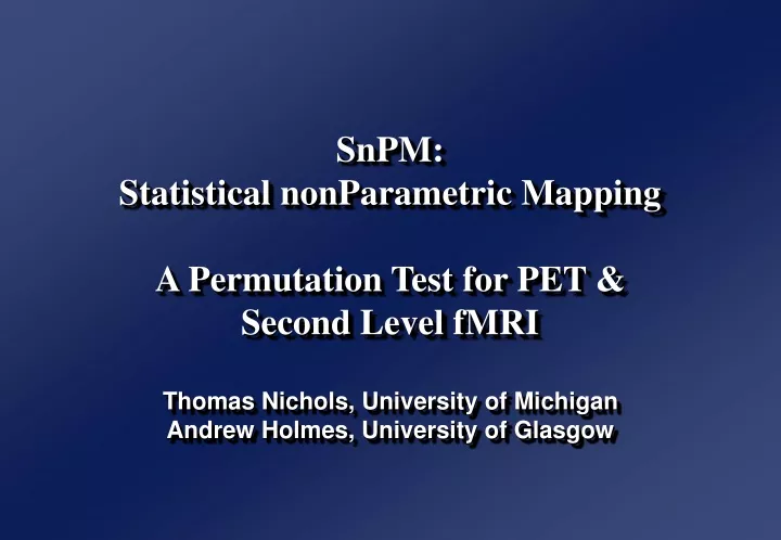 snpm statistical nonparametric mapping