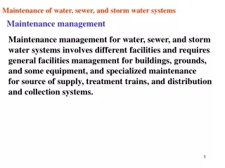 Maintenance of water, sewer, and storm water systems