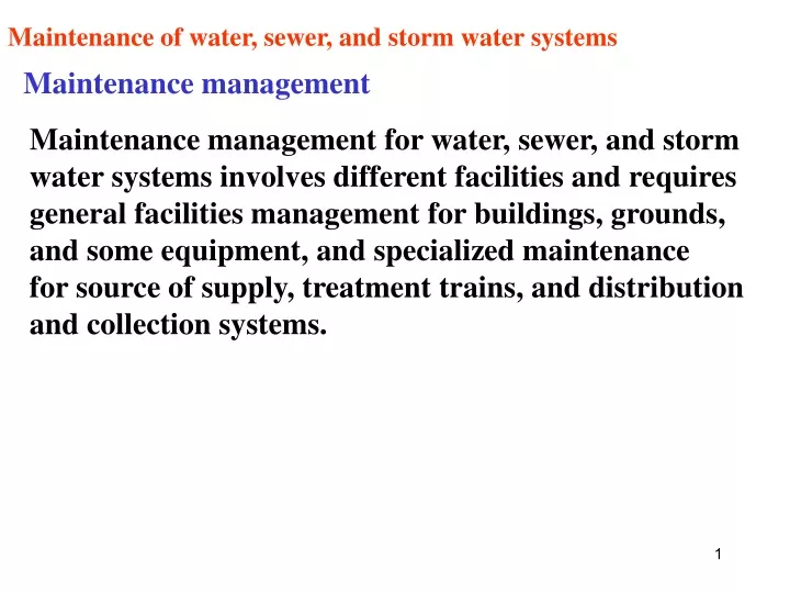 maintenance of water sewer and storm water systems