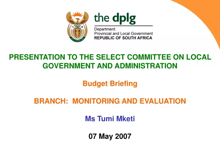 presentation to the select committee on local