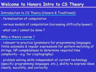 Welcome to Honors Intro to CS Theory