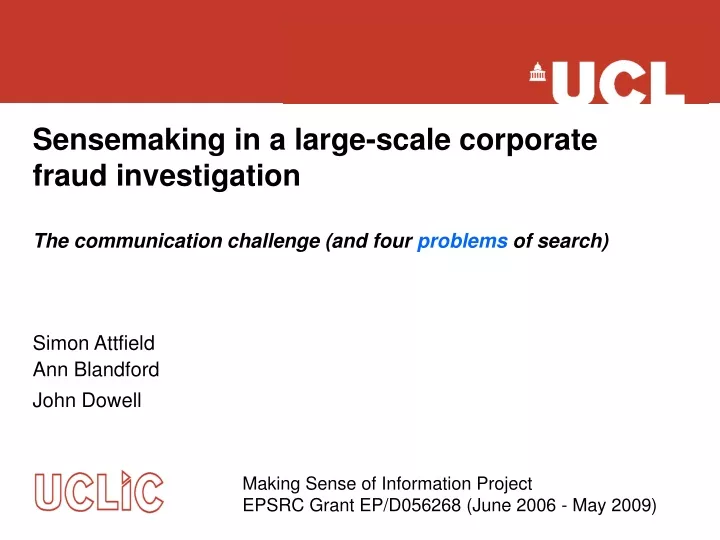 sensemaking in a large scale corporate fraud investigation